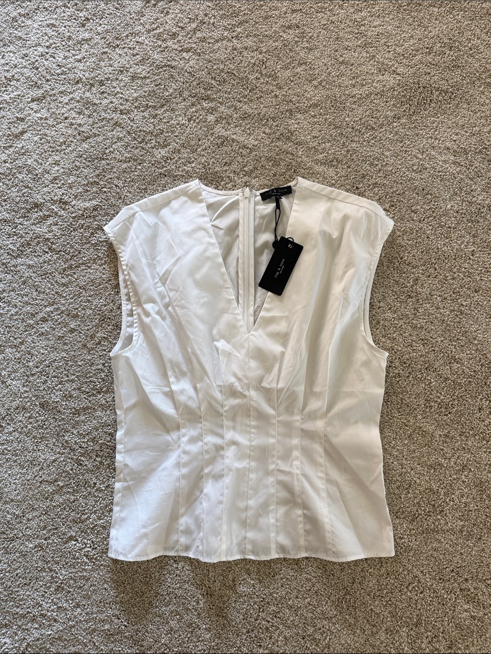 rag & bone White Sleeveless V-Neck Tailored Blouse